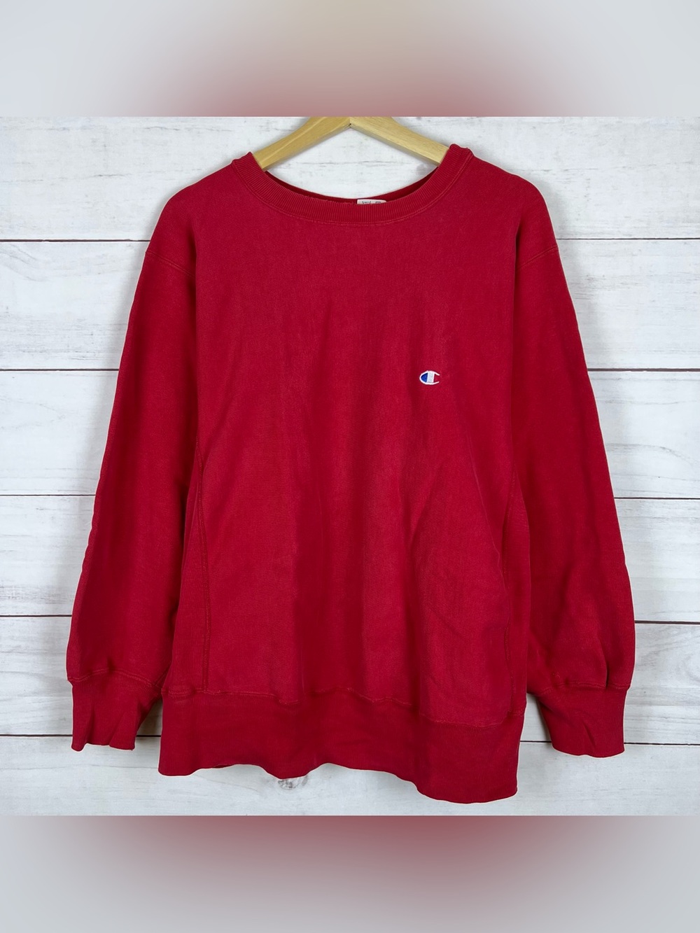 Vintage 80's Champion Reverse Weave Warm Up Red Blank Crewneck Sweatshirt Sz L